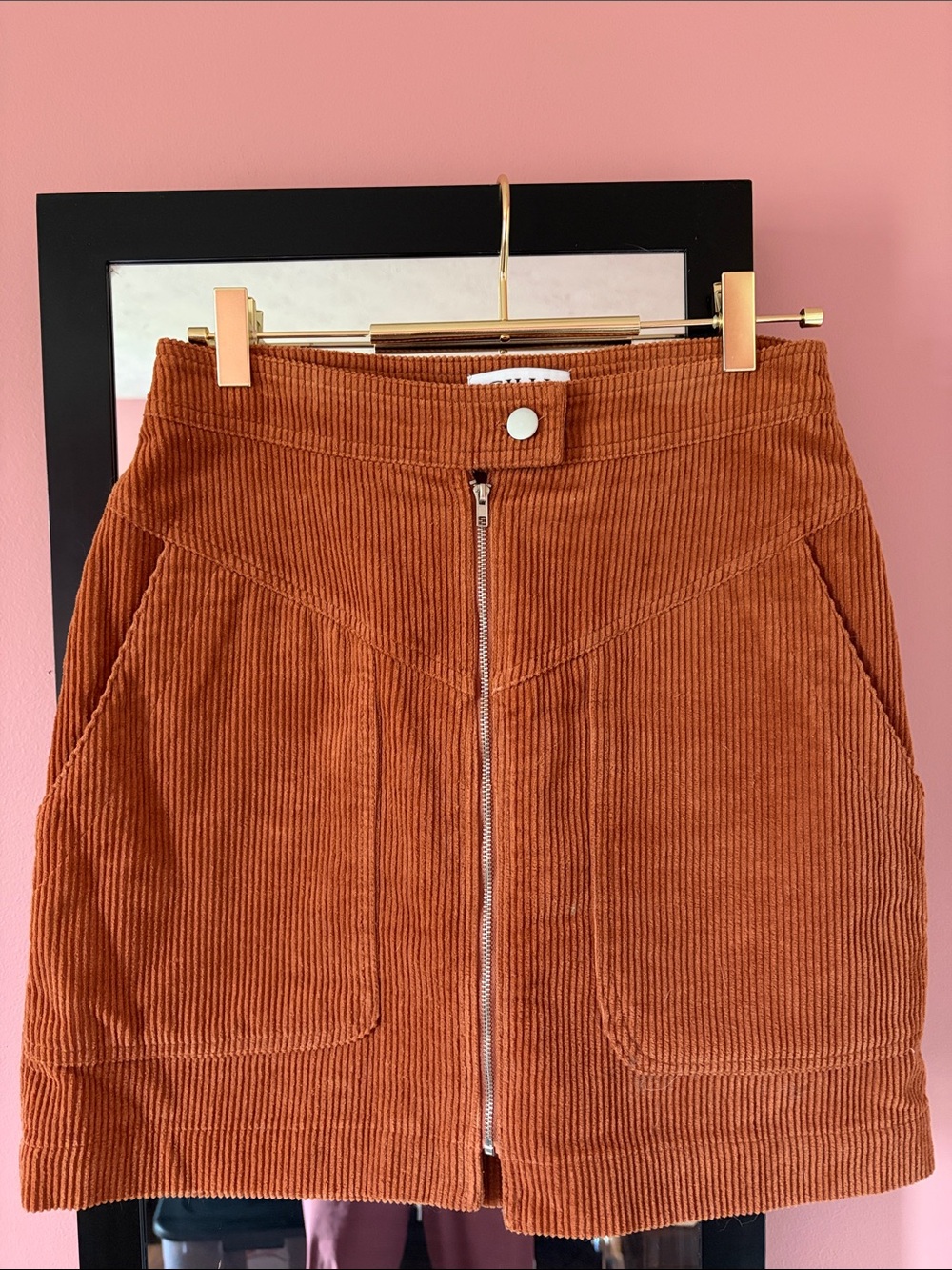 Gilli Rust Corduroy Zip-Front Mini Skirt